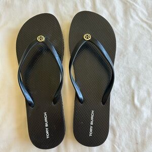NWOT Tory Burch Black Sandals with Gold Logo